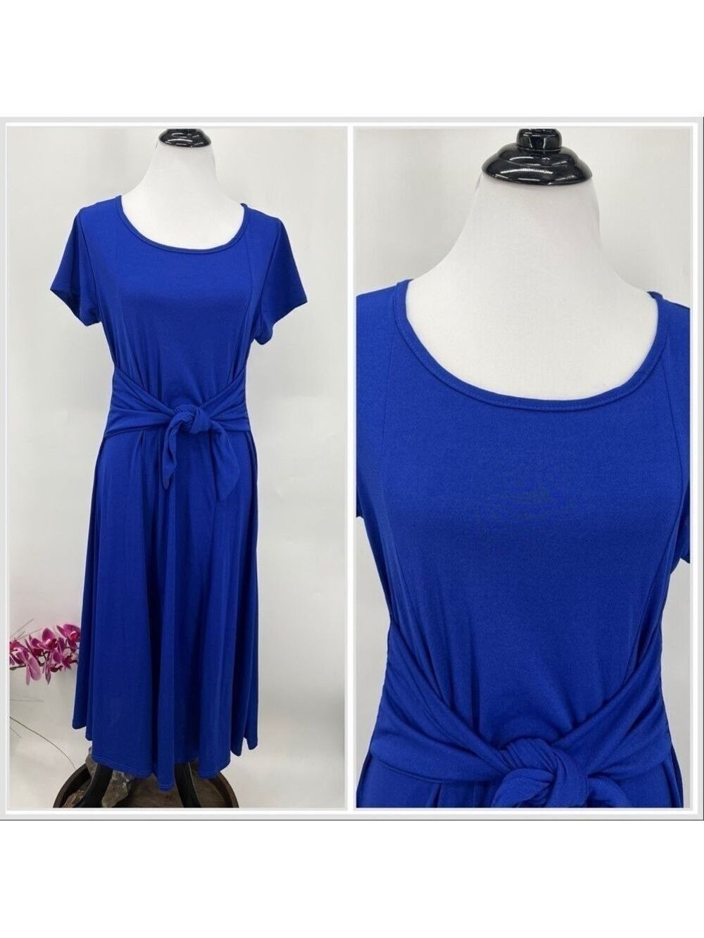 Royal Blue Short Sleeve Scoop Neck Women's Dress